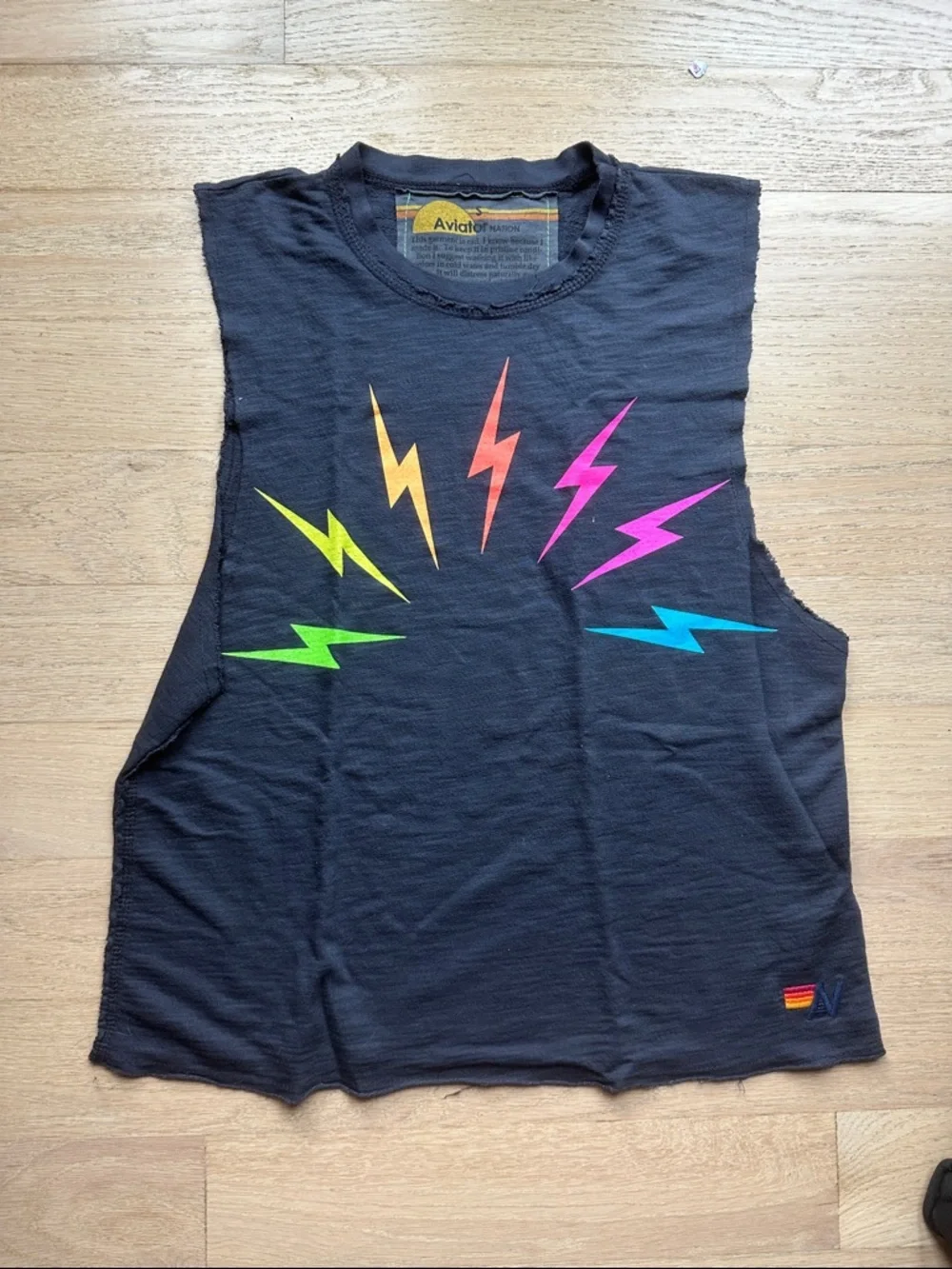Aviator Nation Black Tank with Neon Lightning Bolts - Picture 1 of 5